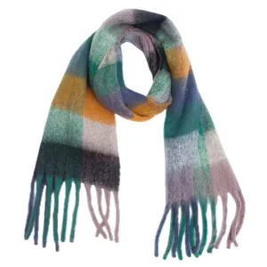 Accity | PLAID PATTERN FRINGE TRIM WINTER SCARF: GREEN/YELLOW