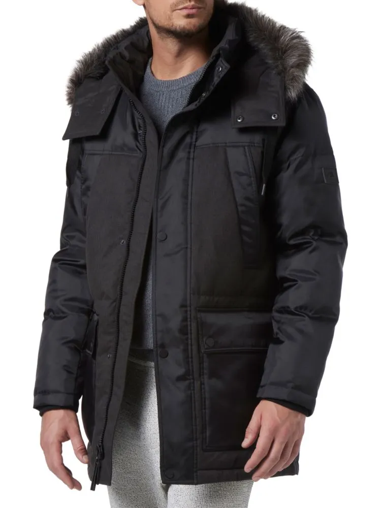 Andrew Marc Tripp Down Faux Fur Hooded Parka, Black