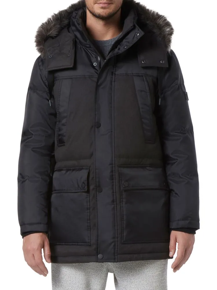 Andrew Marc Tripp Down Faux Fur Hooded Parka, Black