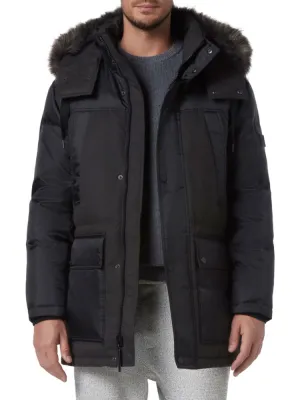 Andrew Marc Tripp Down Faux Fur Hooded Parka, Black