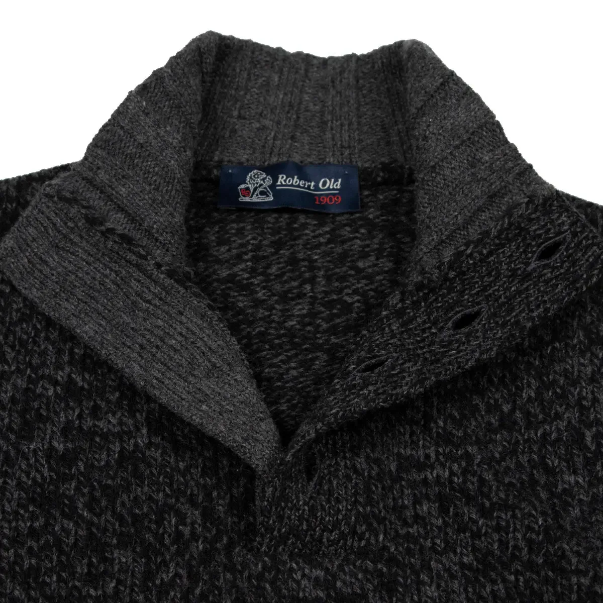 Charcoal Black Melange Buttoned-Neck Wool Jumper