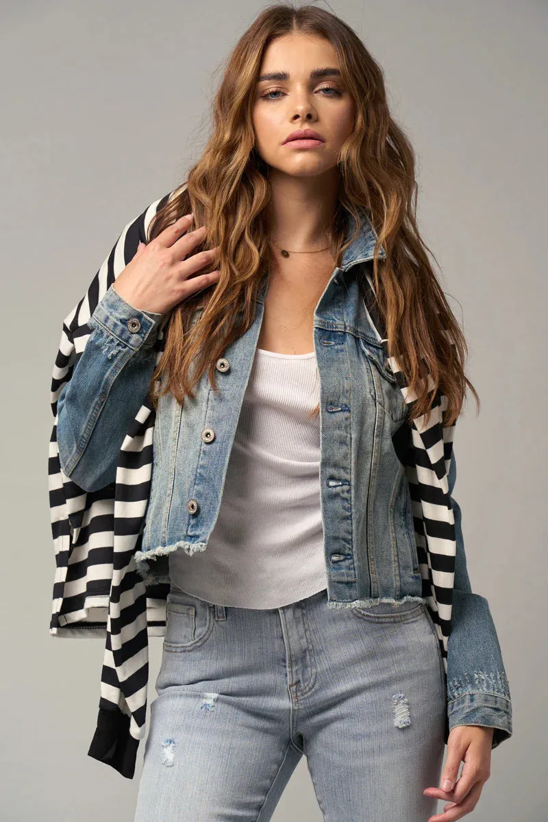 Cropped fringed denim Jacket