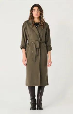 Dex Double Breasted Knit Trench Coat Olive