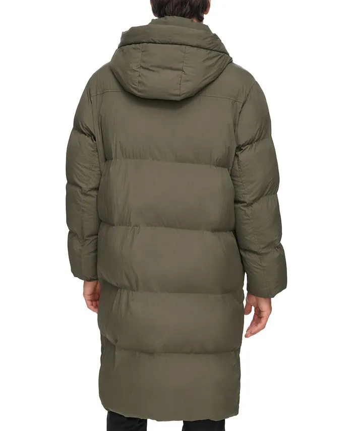 DKNY Men's Quilted Duffle Parka with Hood, Green