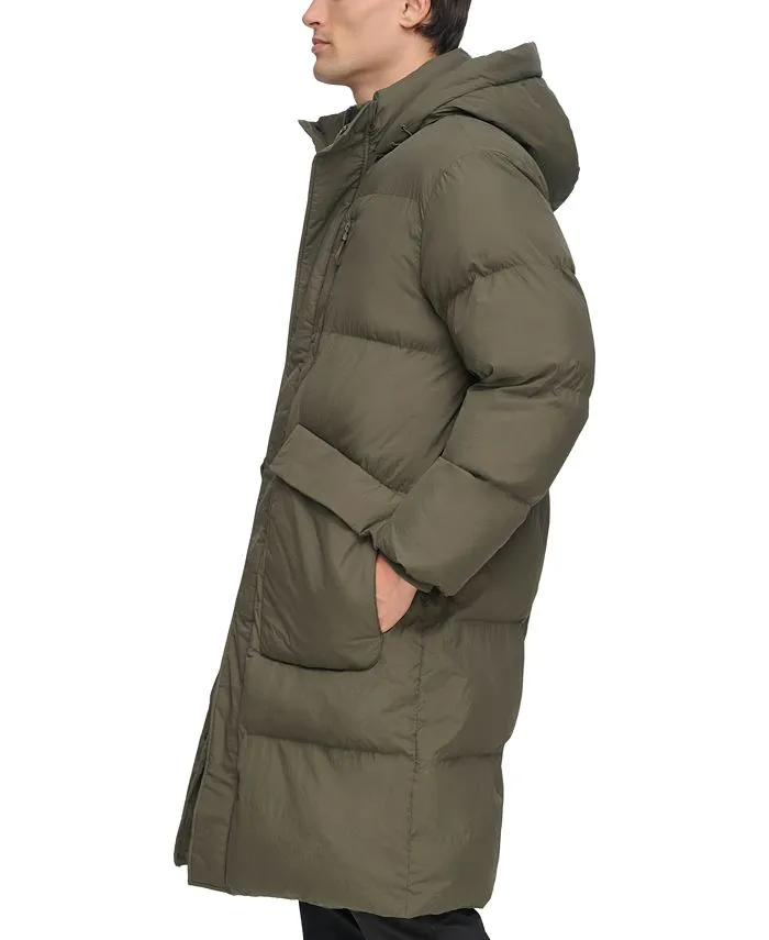 DKNY Men's Quilted Duffle Parka with Hood, Green