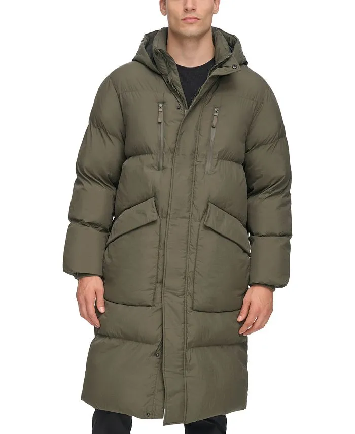 DKNY Men's Quilted Duffle Parka with Hood, Green