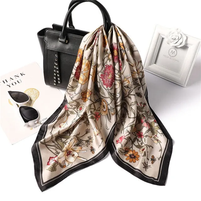 Fashion Silk Scarf Floral Printed Bandana Shawl #FJ84