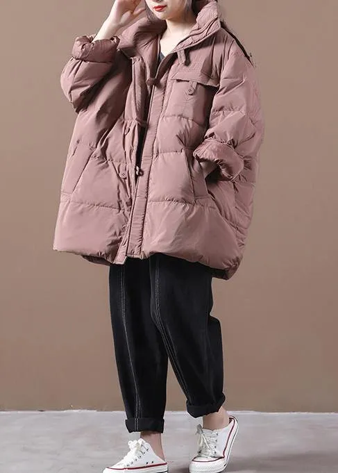 Fine plus size snow jackets pink hooded zippered goose Down coat