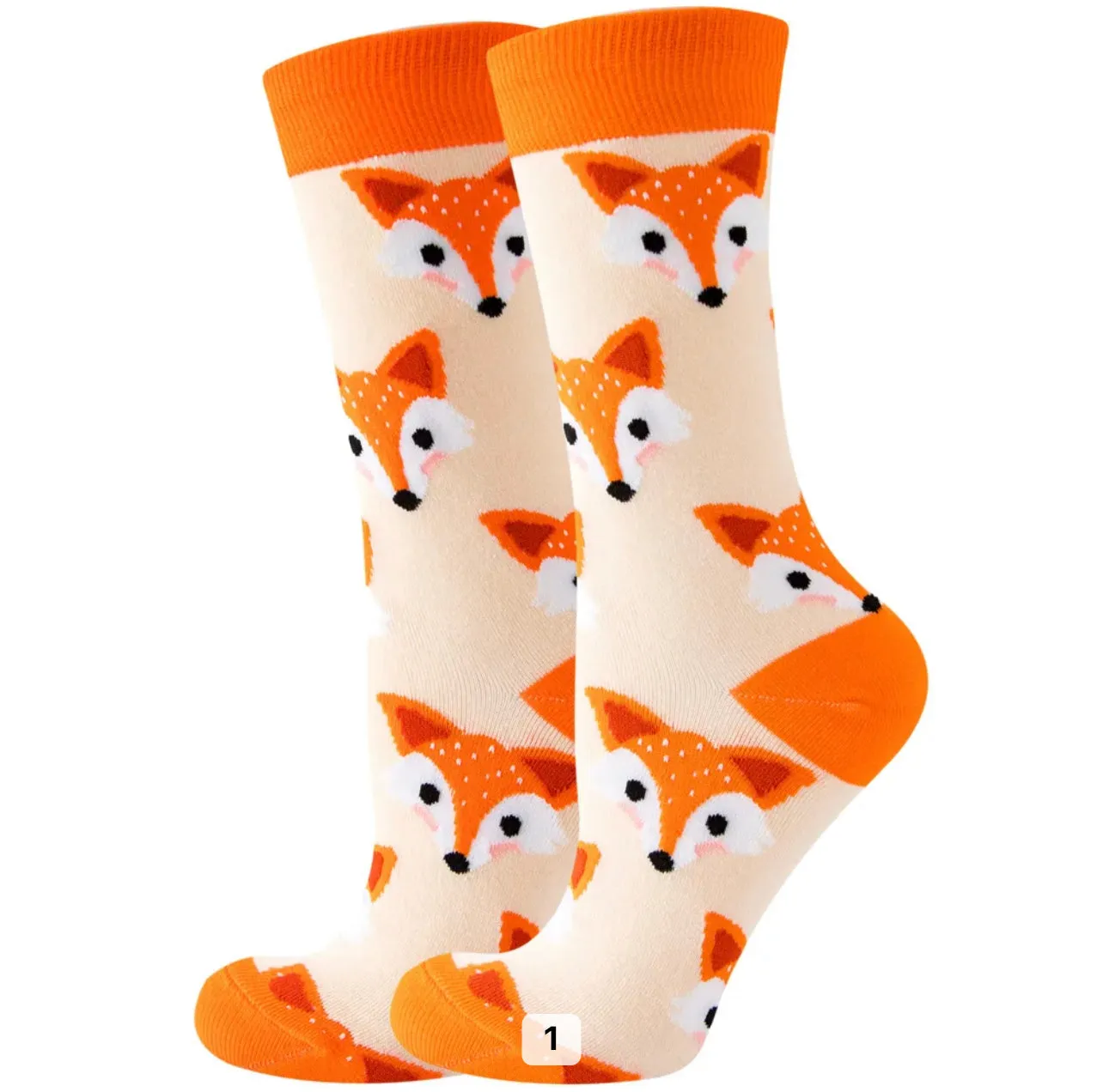 Fox Cartoon Socks, Fun Novelty Unisex 360 Degree Artwork Character Designed Crew Socks