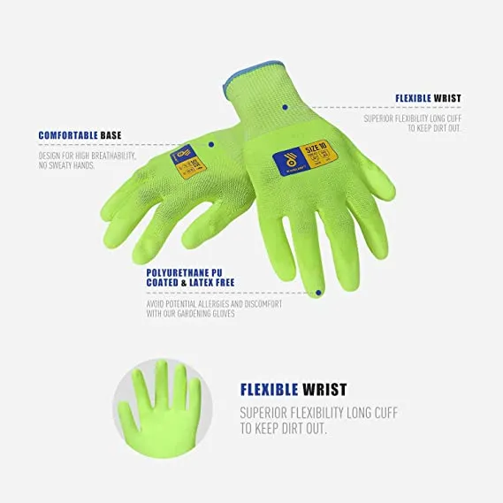 Handlandy Latex Free Gloves Gardening PU Coated ANSI CUT Level 3 1130 (6/12 Pairs)