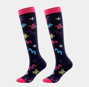 Knee High Teacher Compression Socks, Fun Novelty Women 360 Degree Artwork Character Designed Crew Socks