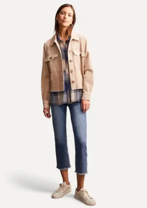 Laurel Crop Denim Shacket With Patch Pockets - Beige