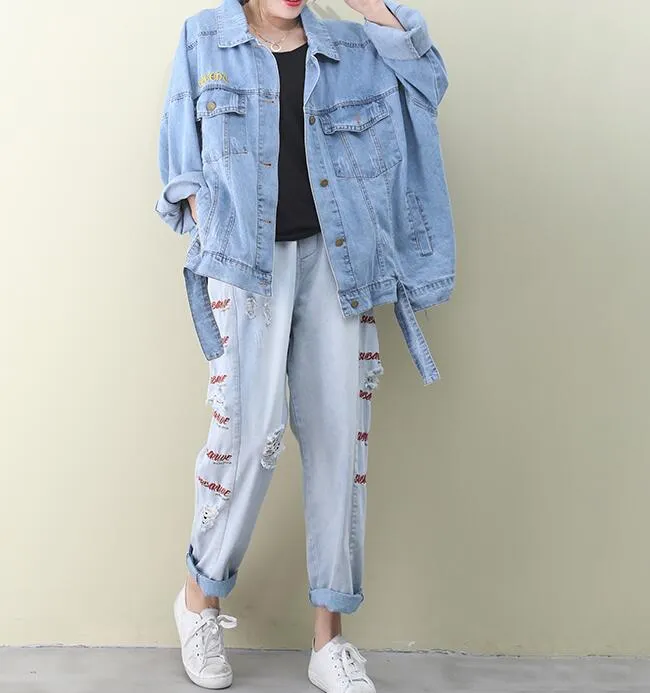 Loose Denim Short Hooded Casual Coat A line Parka Plus Size Coat Jacket