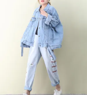 Loose Denim Short Hooded Casual Coat A line Parka Plus Size Coat Jacket