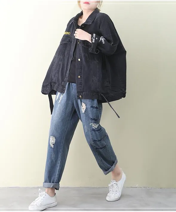 Loose Denim Short Hooded Casual Coat A line Parka Plus Size Coat Jacket