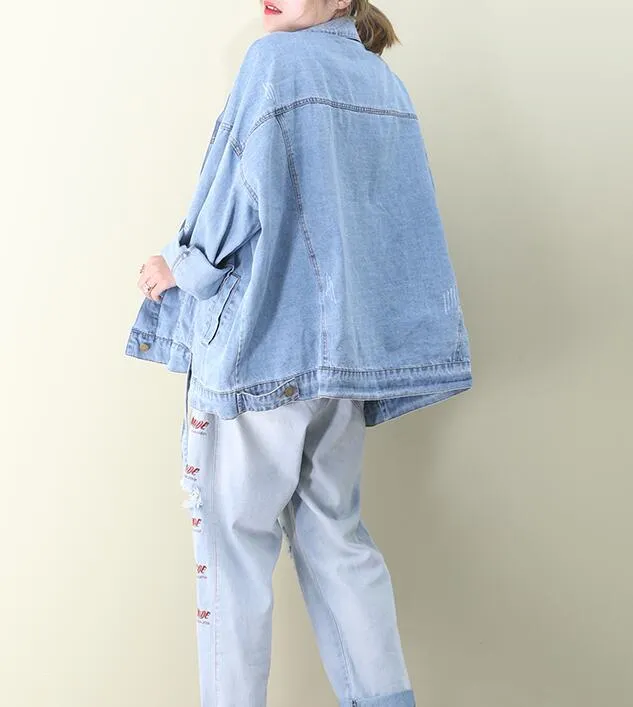 Loose Denim Short Hooded Casual Coat A line Parka Plus Size Coat Jacket