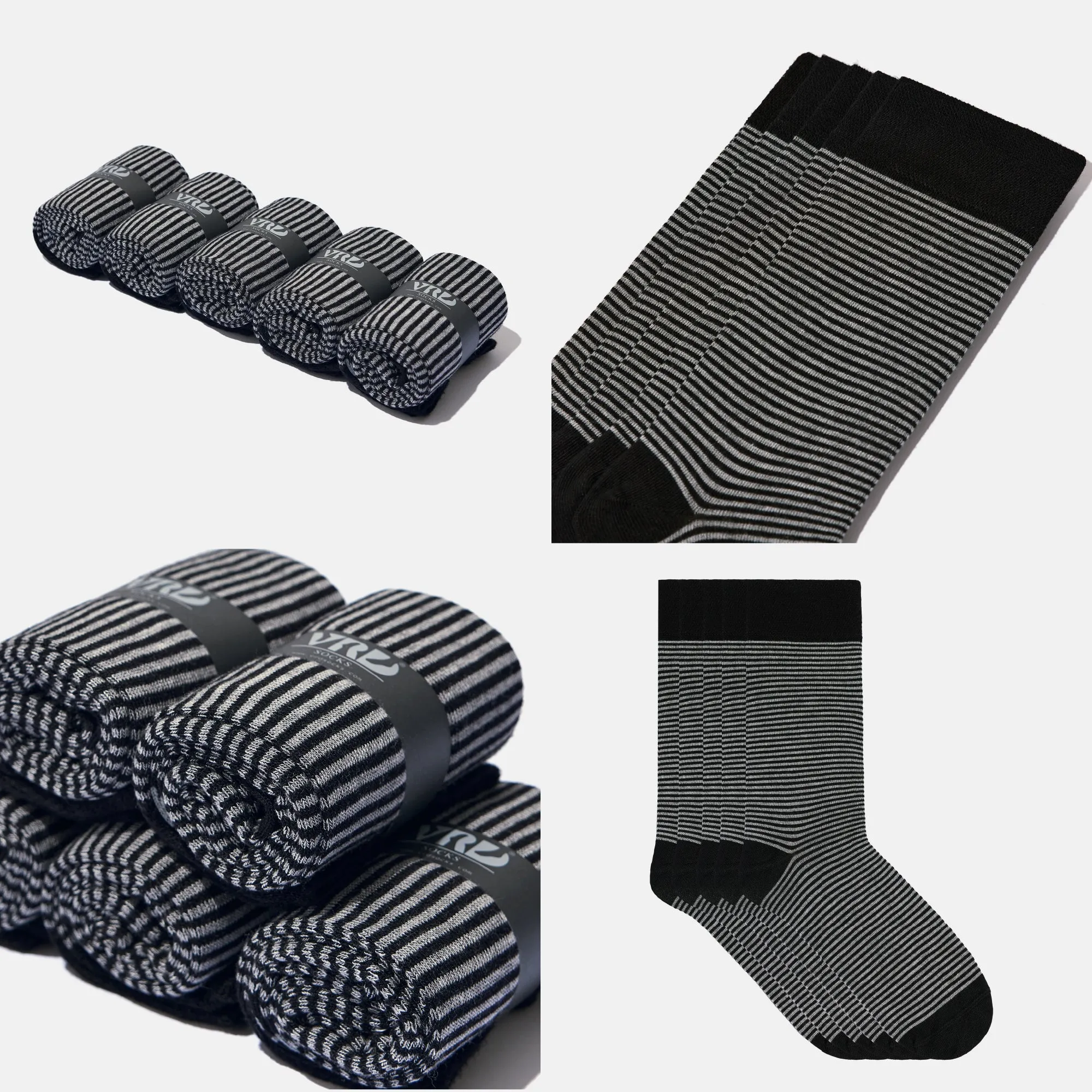 Men's Bamboo Dress Socks • Striped Pack of 1/3/5 Pairs • Black