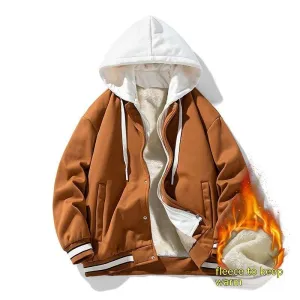 Men's Hooded Cardigan Fleece Baseball Style Jacket