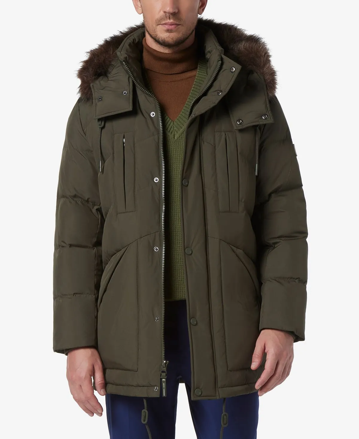 Men's Tremont Down Parka with Detachable Hood Marc New York faux fur trim