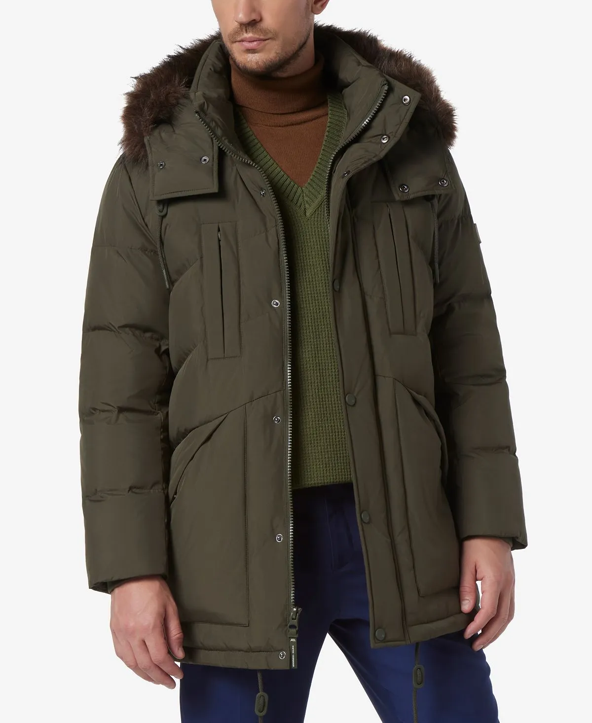 Men's Tremont Down Parka with Detachable Hood Marc New York faux fur trim