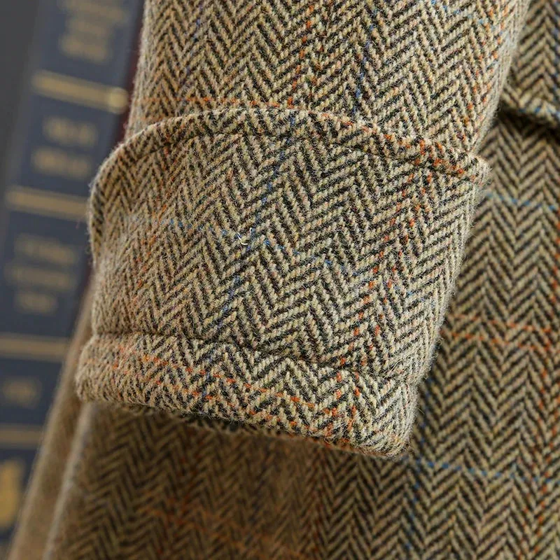 Men's Tweed Balmacaan Coat with Houndstooth Pattern - Classic Elegant Style