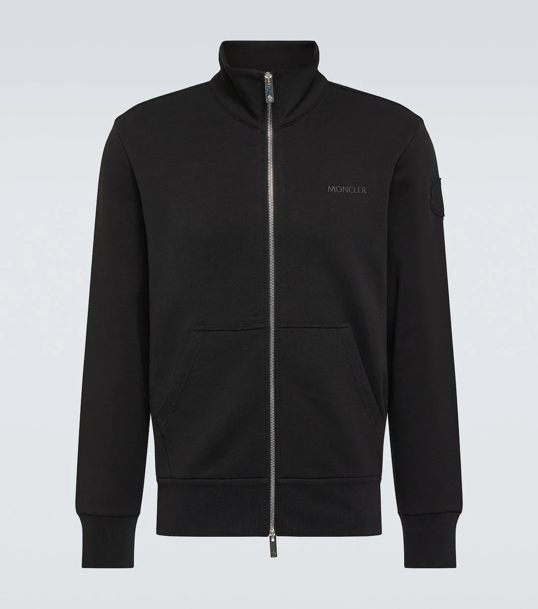 Moncler Cotton Fleece Zip Sweater, Black