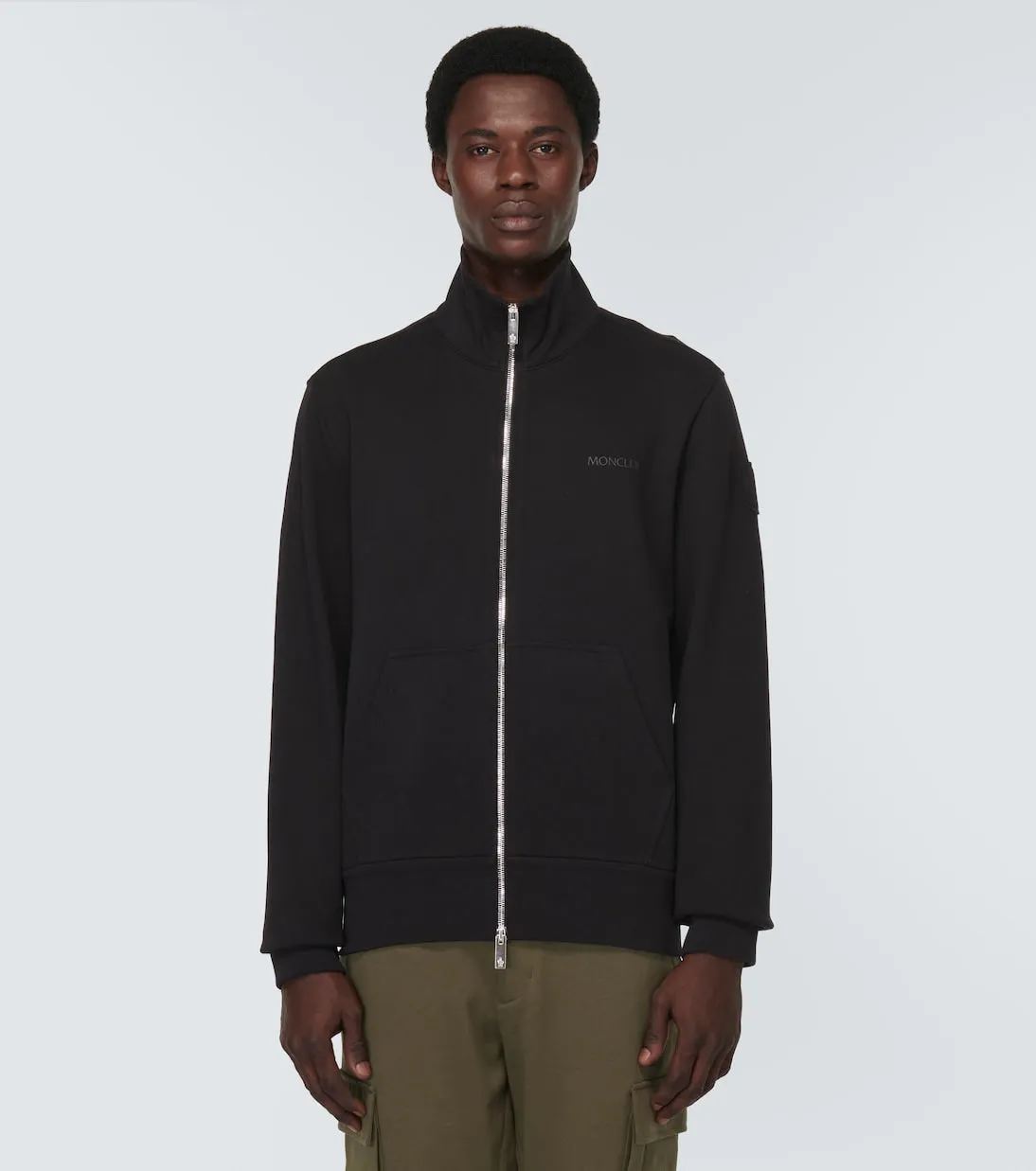 Moncler Cotton Fleece Zip Sweater, Black