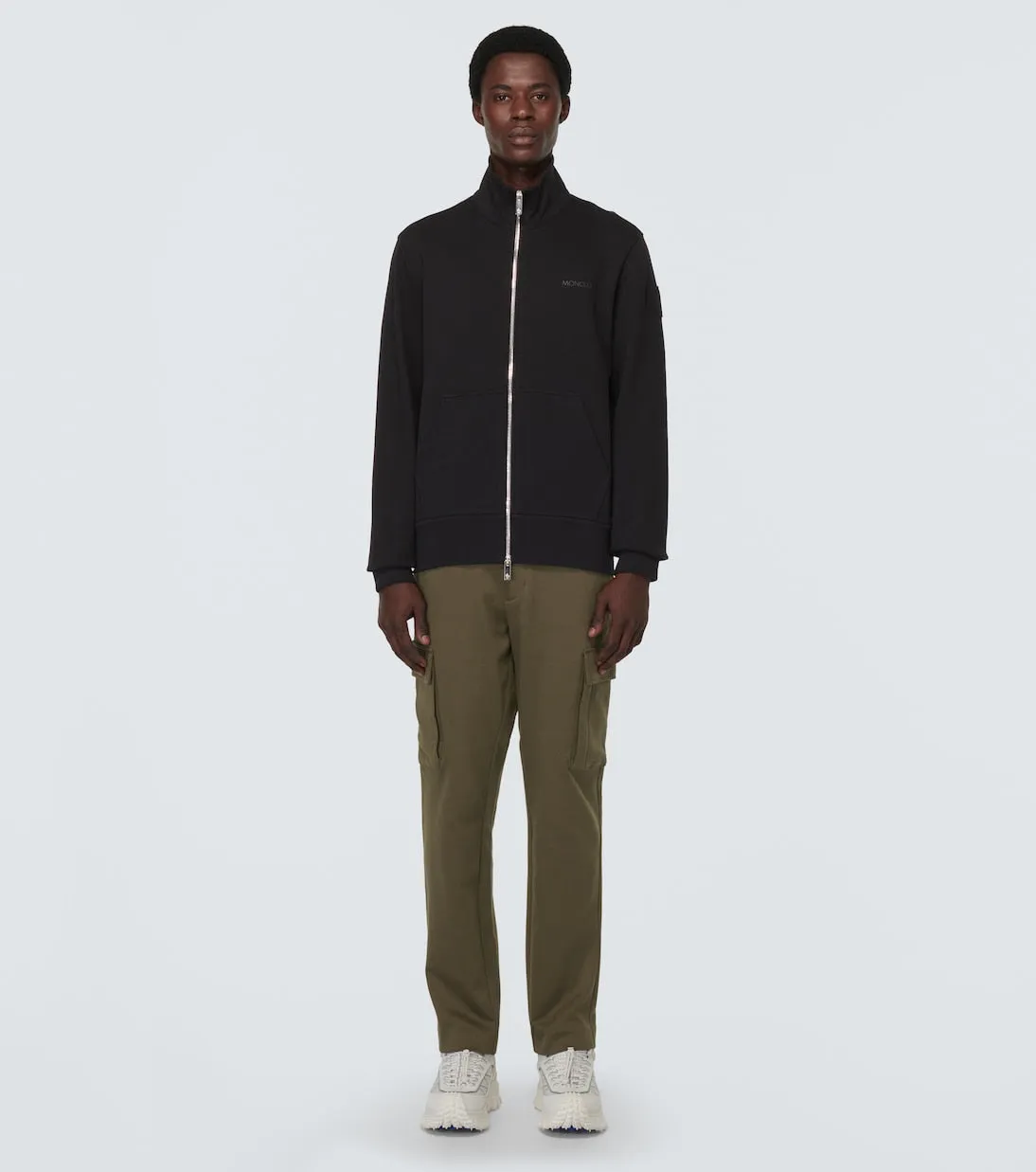 Moncler Cotton Fleece Zip Sweater, Black