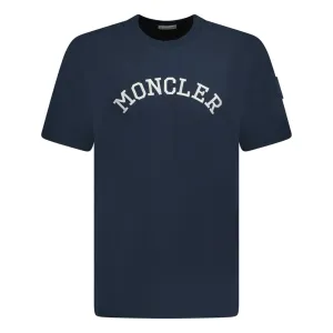 MONCLER CURVED STITCHED WRITING LOGO T-SHIRT NAVY