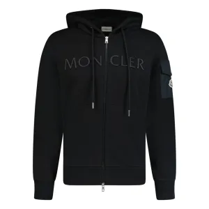 MONCLER LOGO PATCH ZIP FRONT HOODIE BLACK