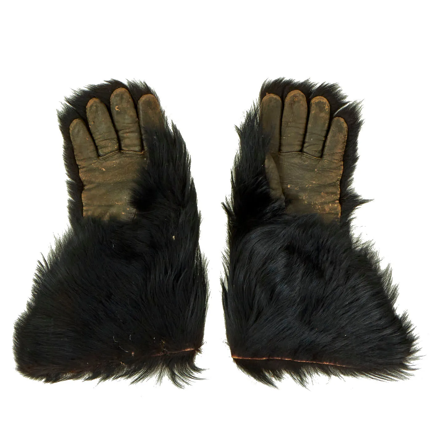 Original U.S. American Expeditionary Force Siberia Black Bear Fur Gauntlet Leather Gloves - Size 10