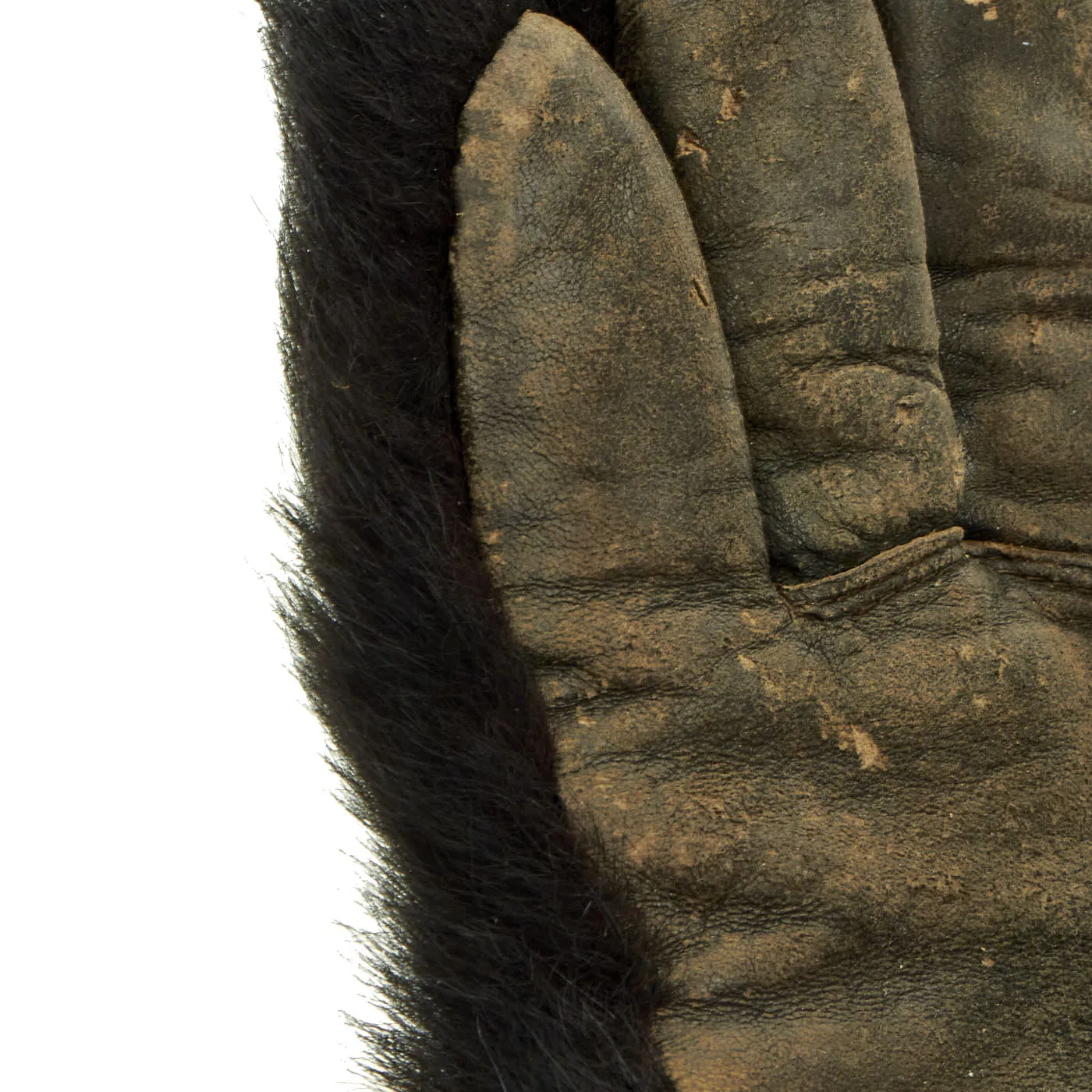 Original U.S. American Expeditionary Force Siberia Black Bear Fur Gauntlet Leather Gloves - Size 10