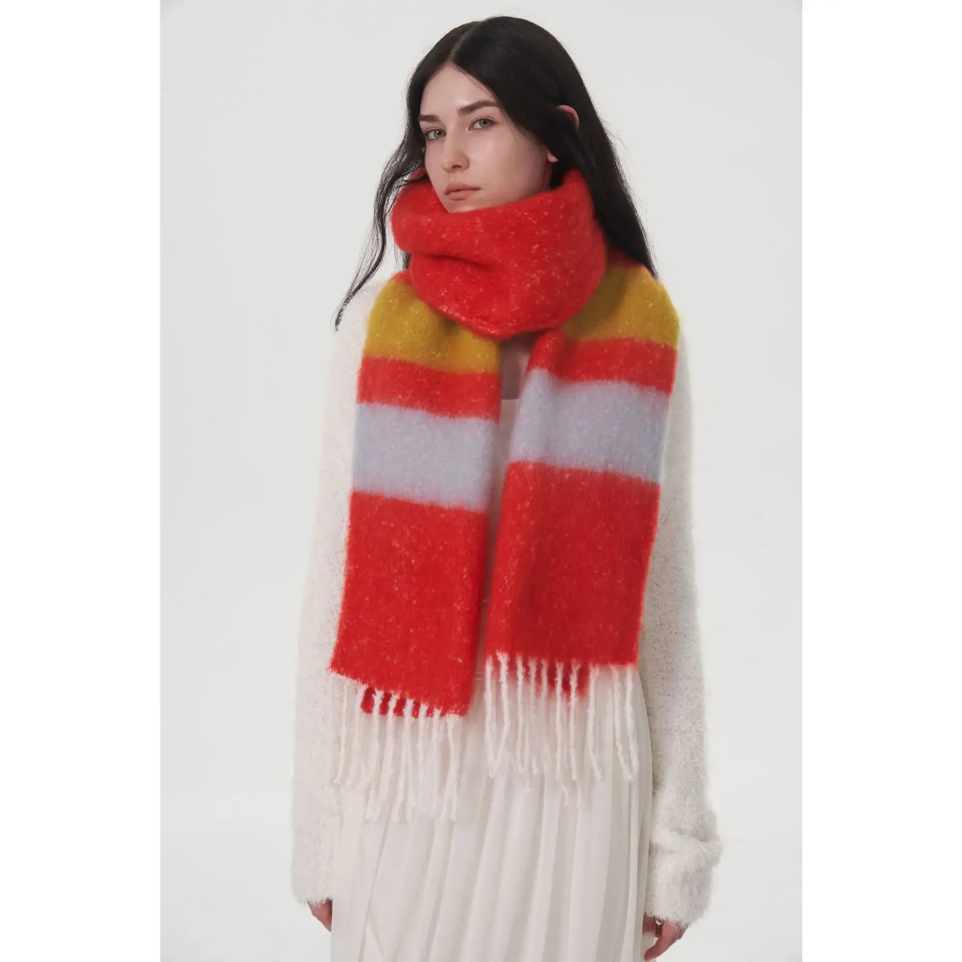 Rainbow Striped Thick Muffler Scarf for Autumn/Winter Warmth