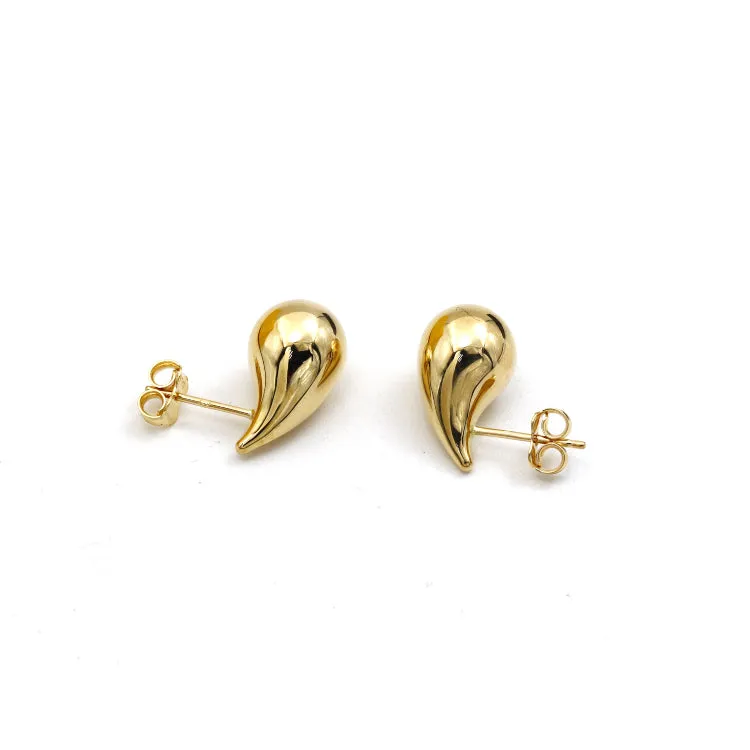 Real Gold 3D Large Plain Teardrop Stud Earrings Set - Model 9175 E1905