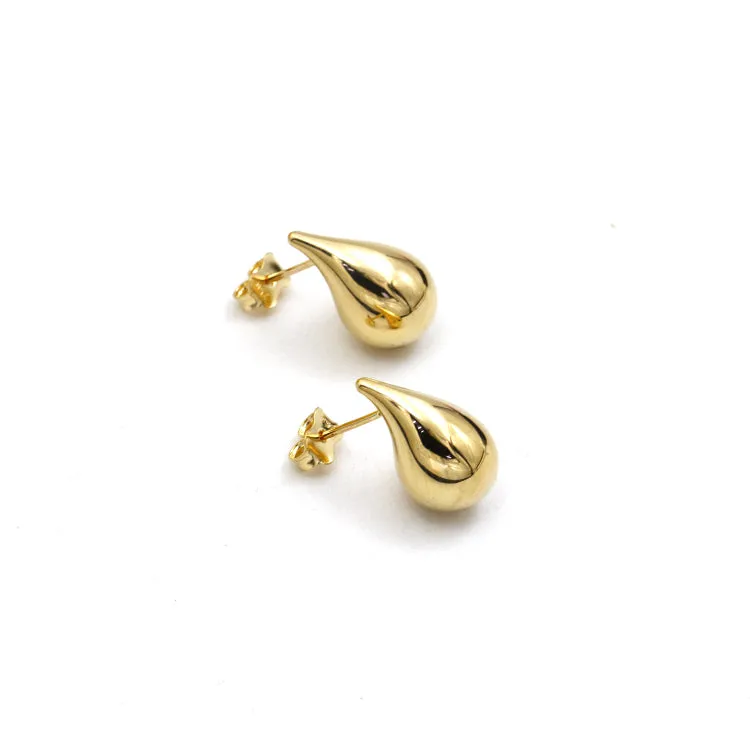 Real Gold 3D Large Plain Teardrop Stud Earrings Set - Model 9175 E1905