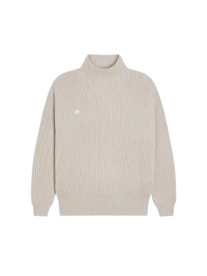 Recycled Cashmere Funnel-Neck Sweater—oatmeal