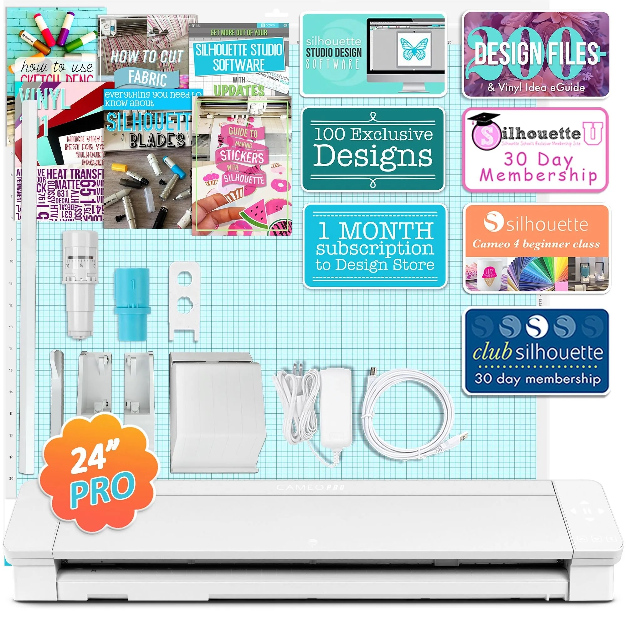 Silhouette White Cameo 4 PRO Business Bundle w/ Oracal Vinyl, Guides, Software, Tools