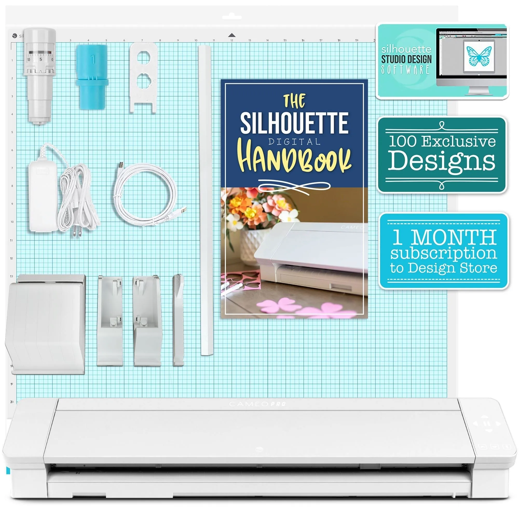 Silhouette White Cameo 4 PRO Business Bundle w/ Oracal Vinyl, Guides, Software, Tools