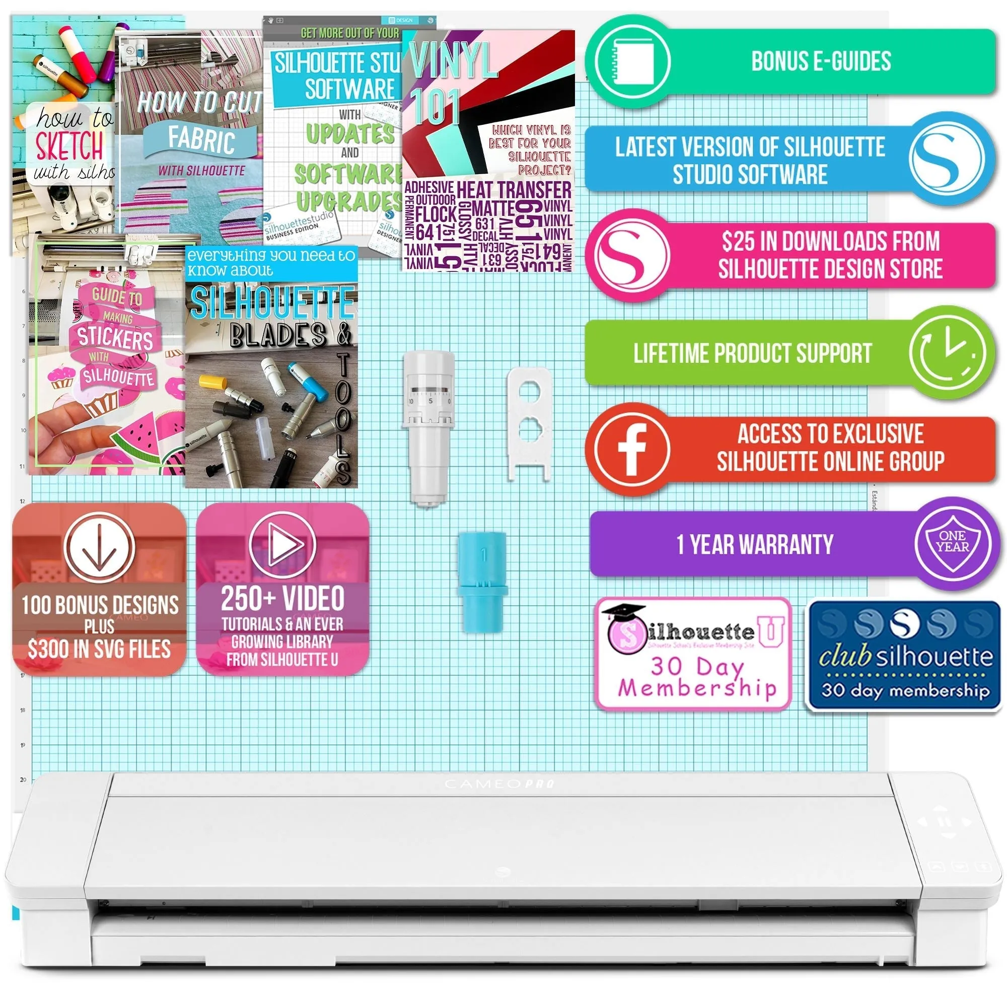 Silhouette White Cameo 4 PRO Business Bundle w/ Oracal Vinyl, Guides, Software, Tools