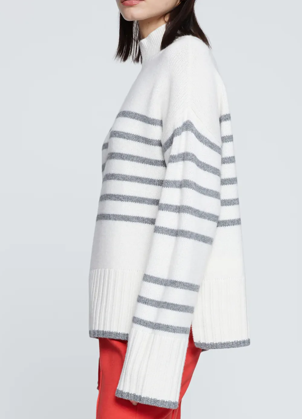 STRIPED MOCK NECK SWEATER