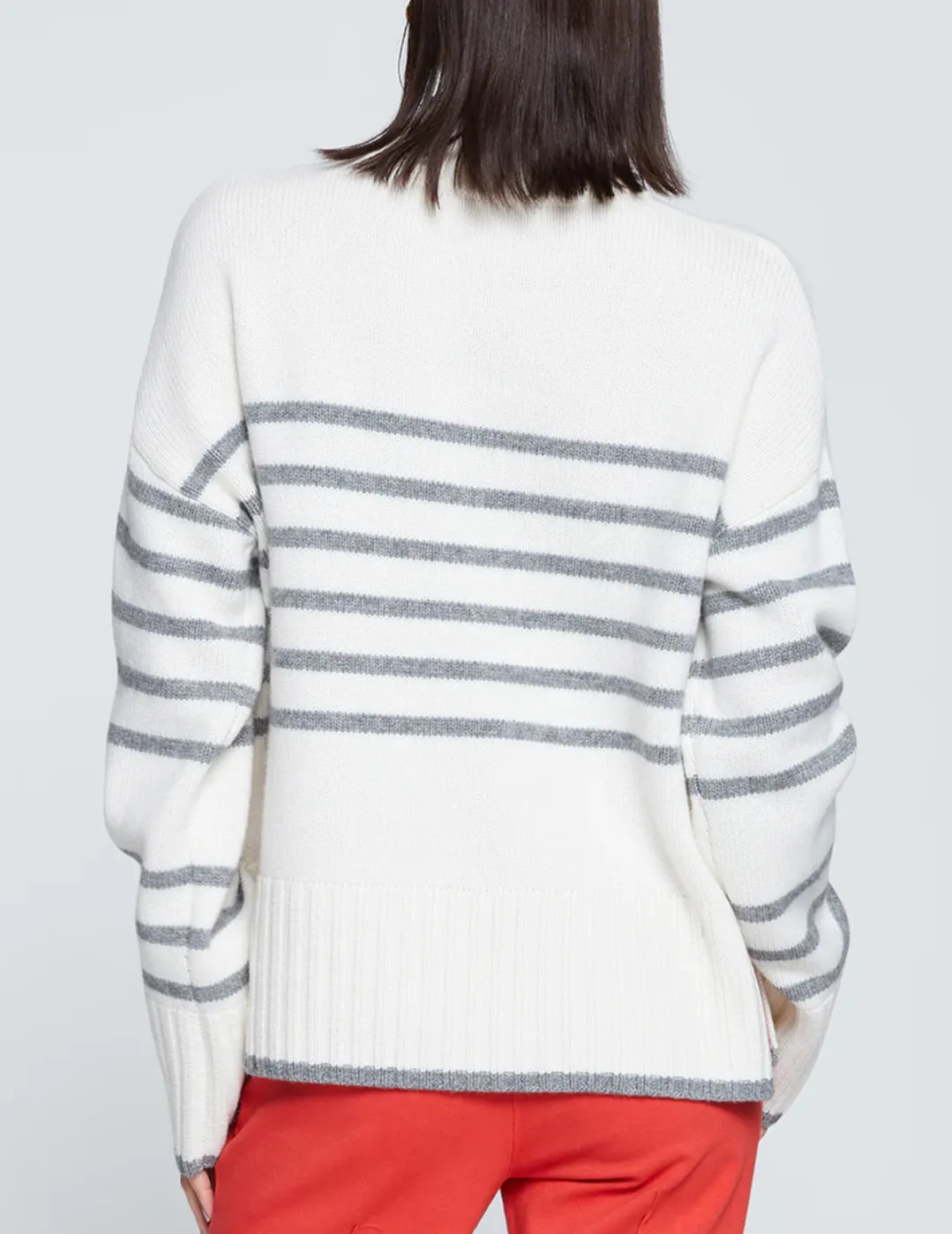 STRIPED MOCK NECK SWEATER