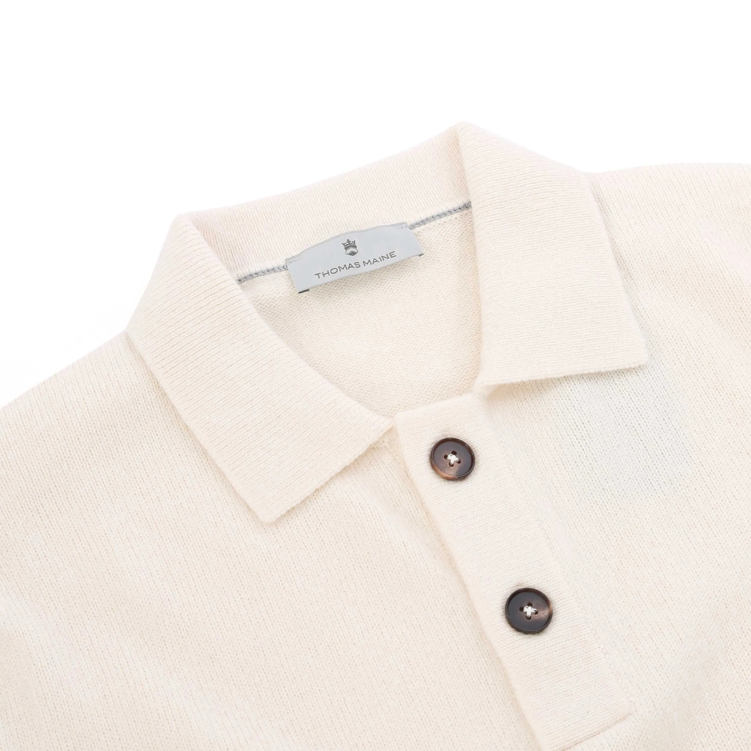 Thomas Maine 2 Button Lambs Wool Knit Polo in Cream