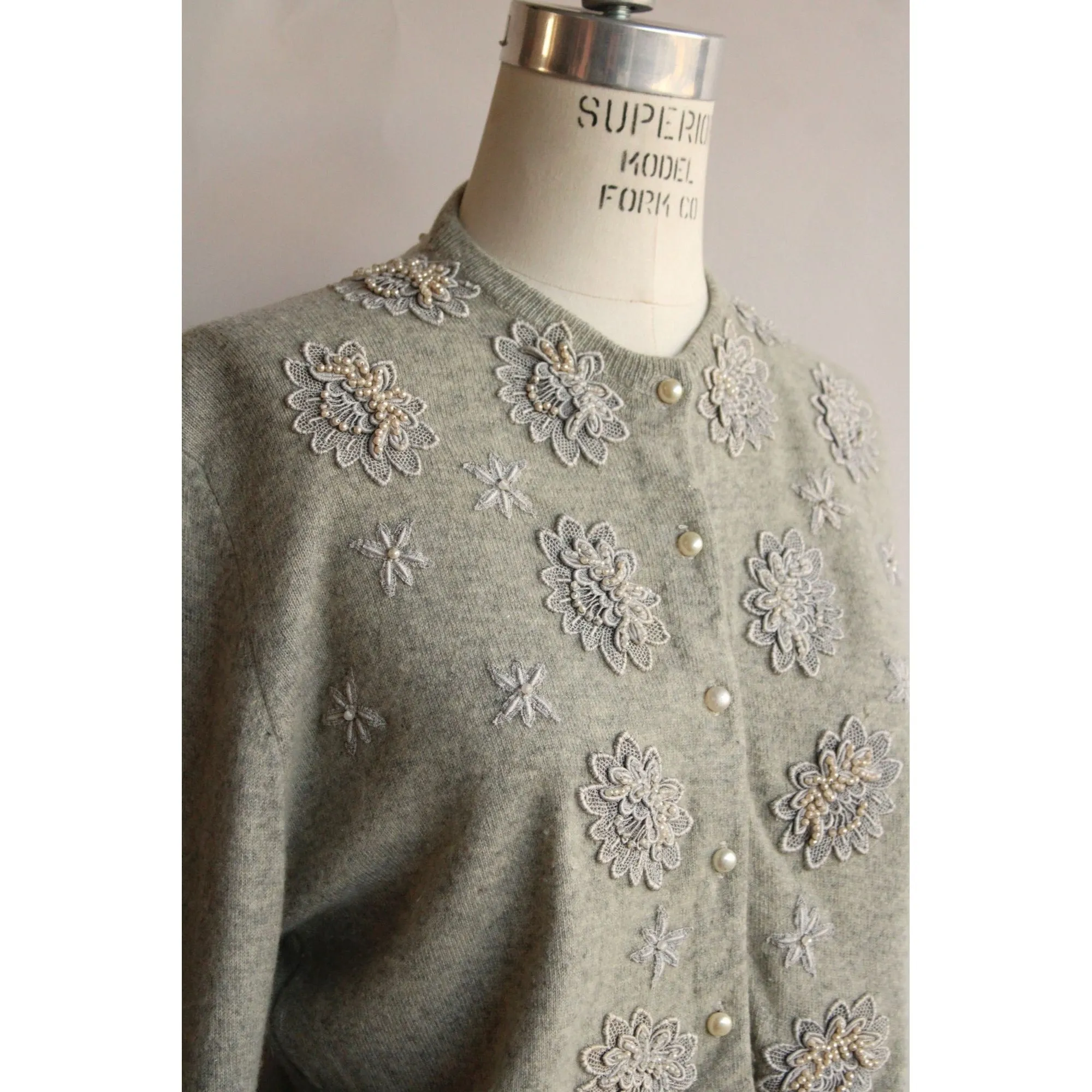 Vintage 1950s Barbara Lee Cashmere Gray Knit Cardigan