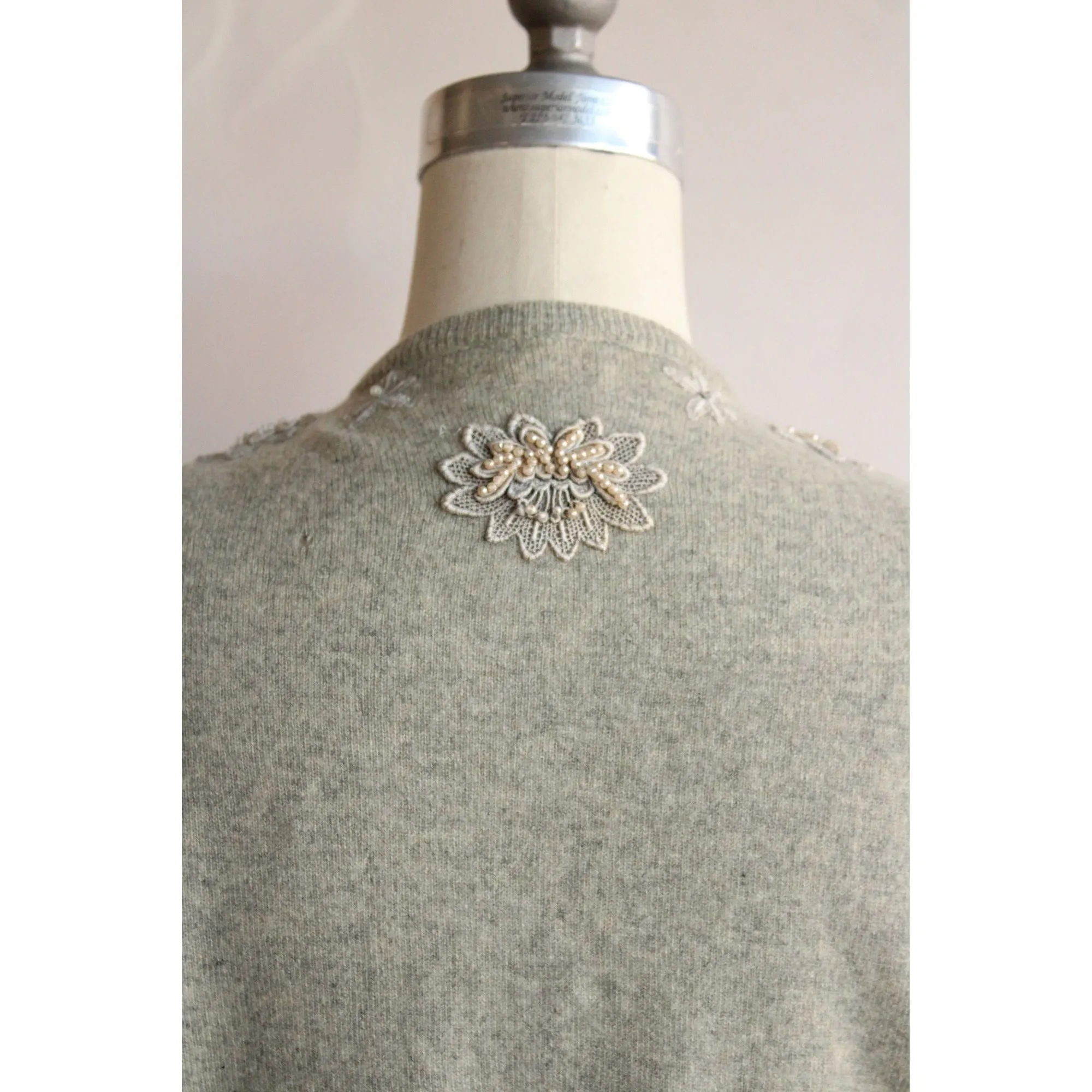 Vintage 1950s Barbara Lee Cashmere Gray Knit Cardigan