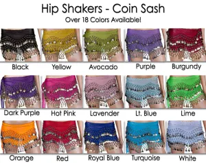 Wholesale Lot Solid Belly Hip Scarves w/ Coins