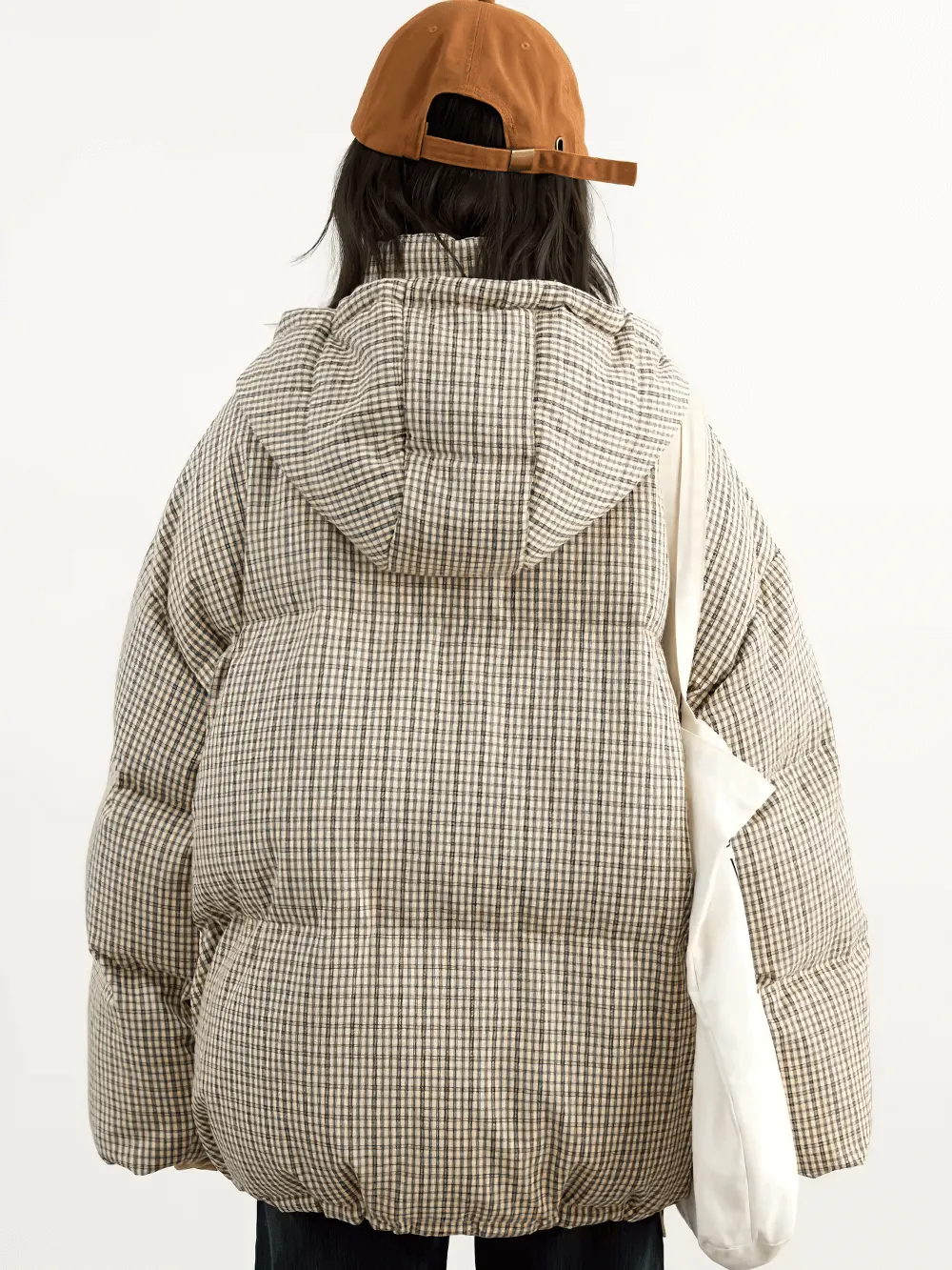 Women's Hooded Plaid Down Jacket with Duck Down - SF2308