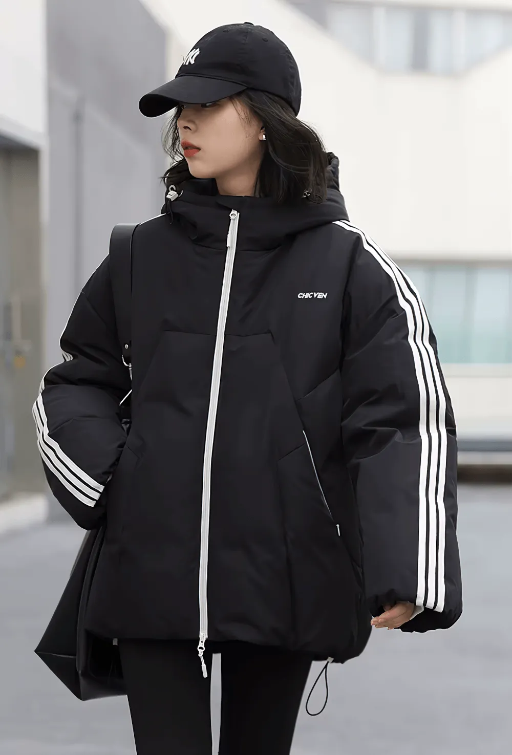 Women's Hooded Striped Duck Down Winter Jacket - SF2311