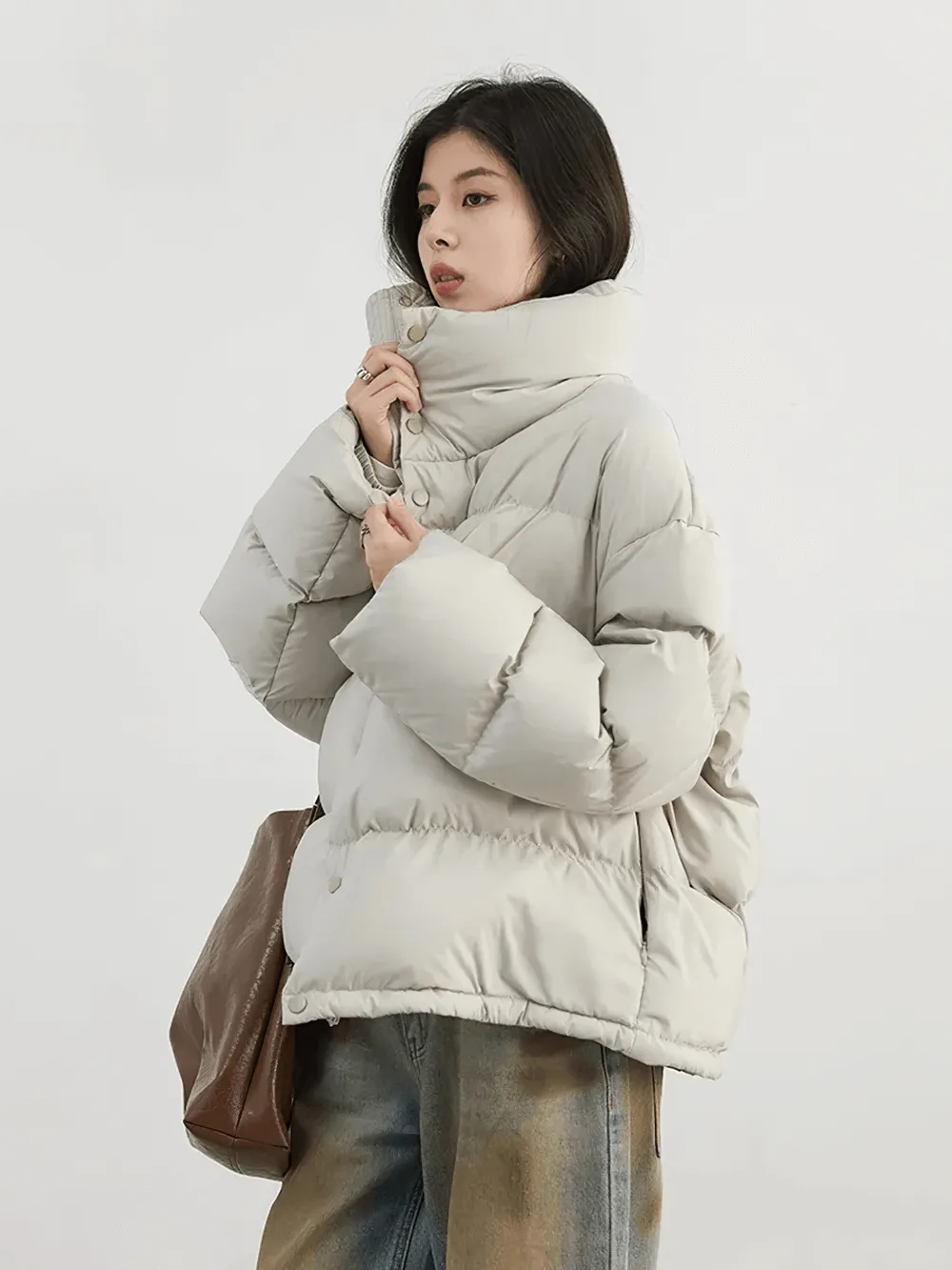 Women's Loose Stand Collar Duck Down Winter Jacket - SF2310