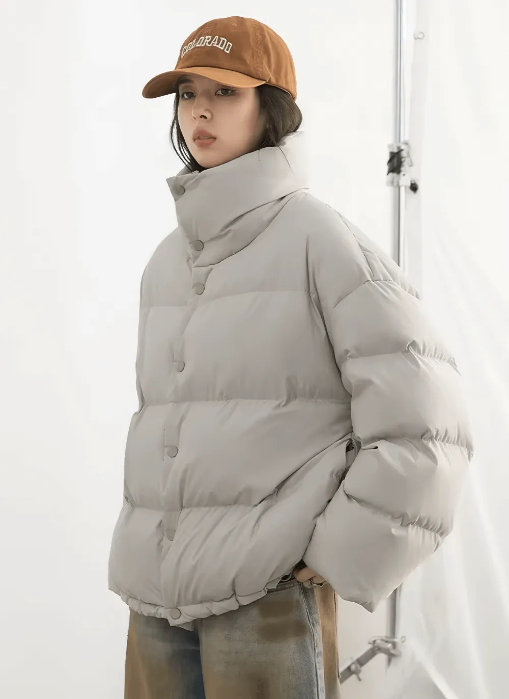 Women's Loose Stand Collar Duck Down Winter Jacket - SF2310