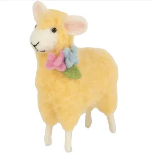 Yellow Felt Sheep Table Piece with Pink Flower Lapel